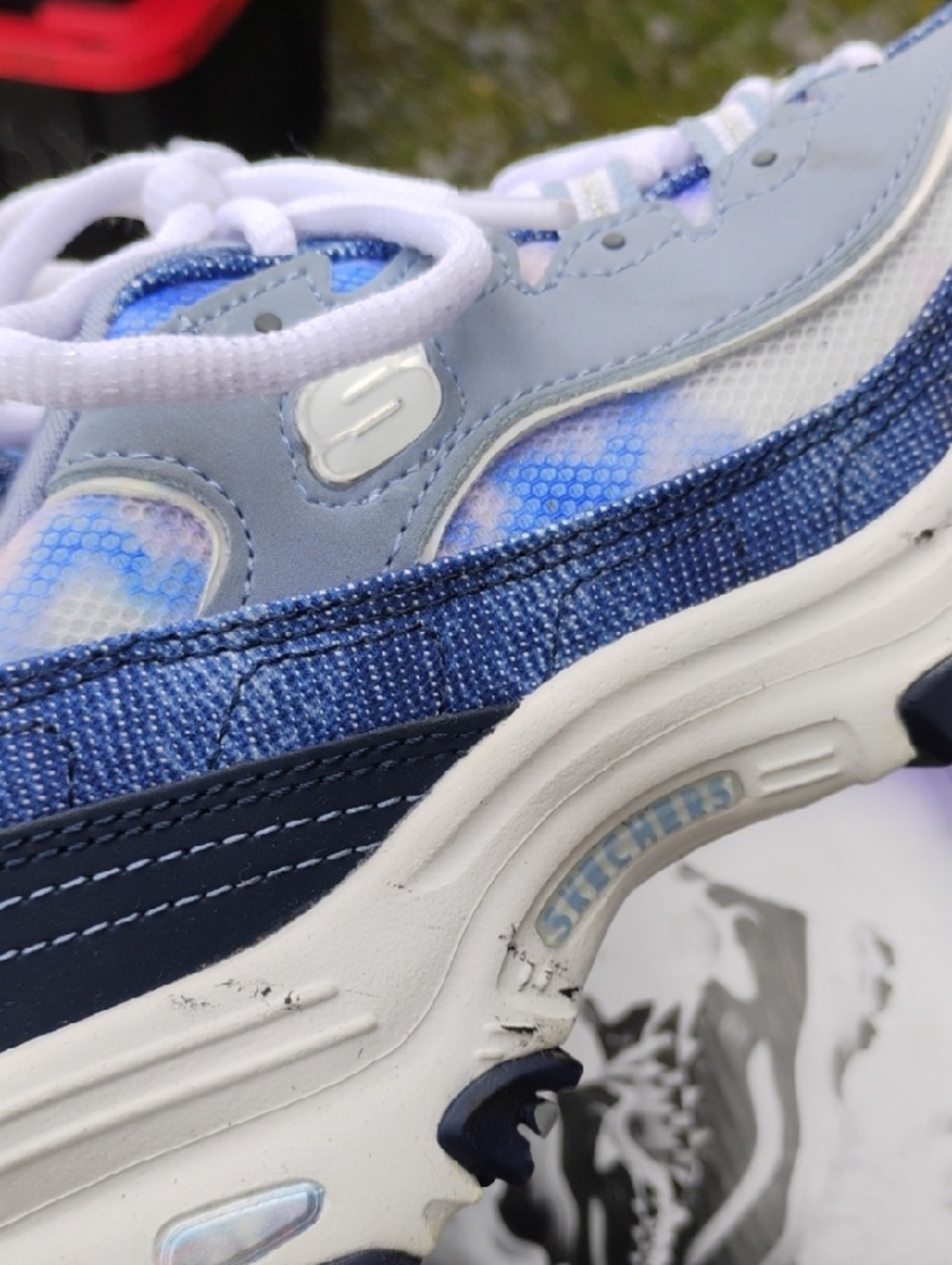 New Skechers Women's Blue and White Memory Foam Lace-Up Sneakers (D-55) - Picture 5 of 10